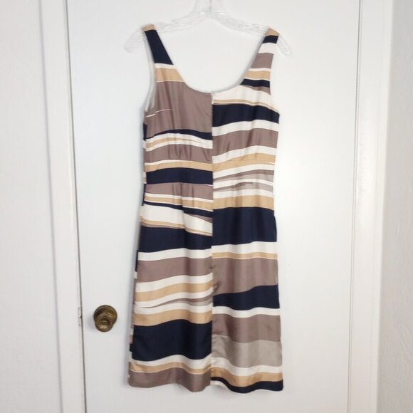 Banana Republic Silk Navy, Gold & Taupe Striped Sheath Dress - Picture 7 of 13